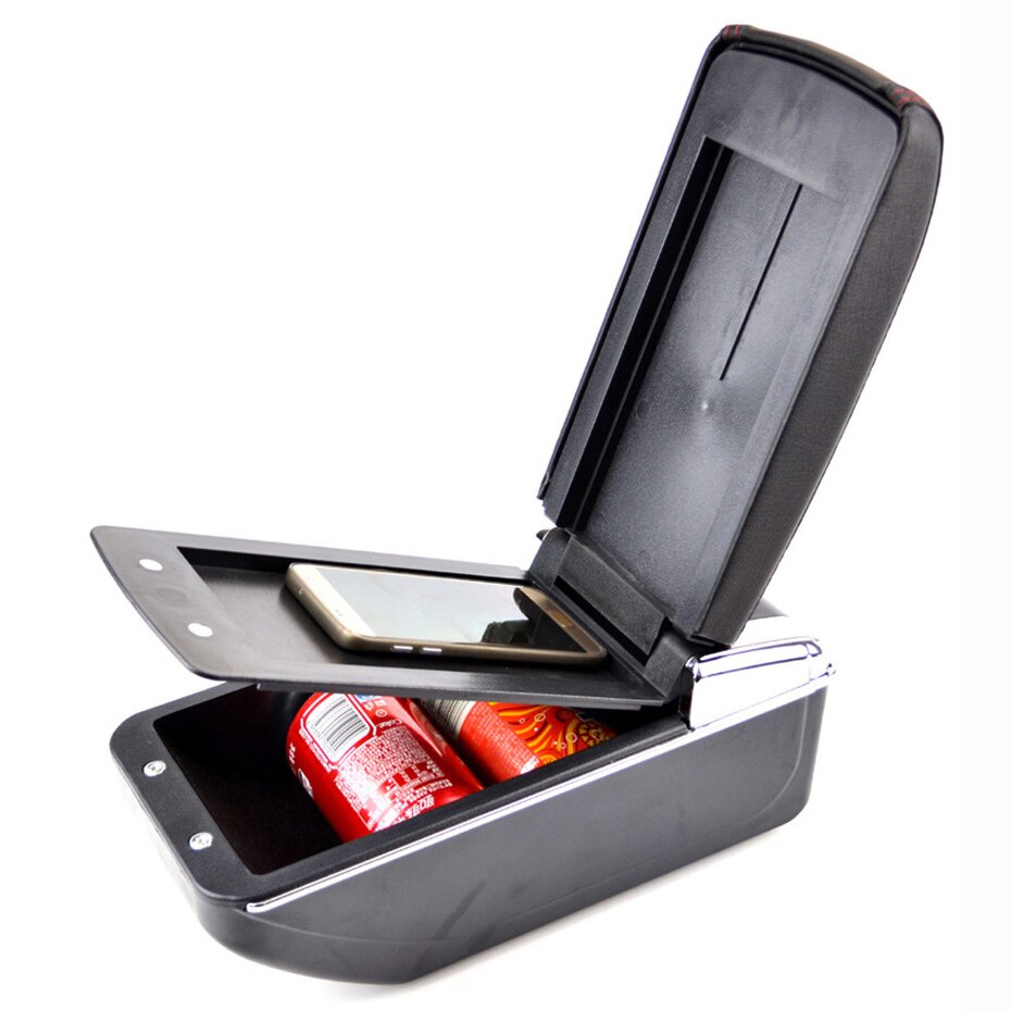 Boîte de rangement universelle, Console centrale, accoudoir double couche, Console de voiture en cuir PU