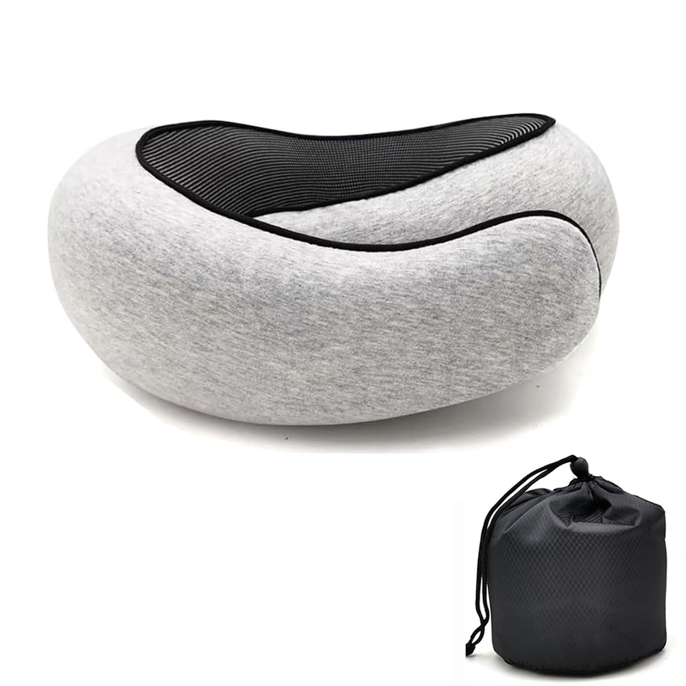 Travesseiro de pescoço para viagem, espuma de memória, formato de u, estilo caracol, suporte para pescoço, portátil, ajustável, macio, descanso de meio-dia, travesseiros para dormir: Preto