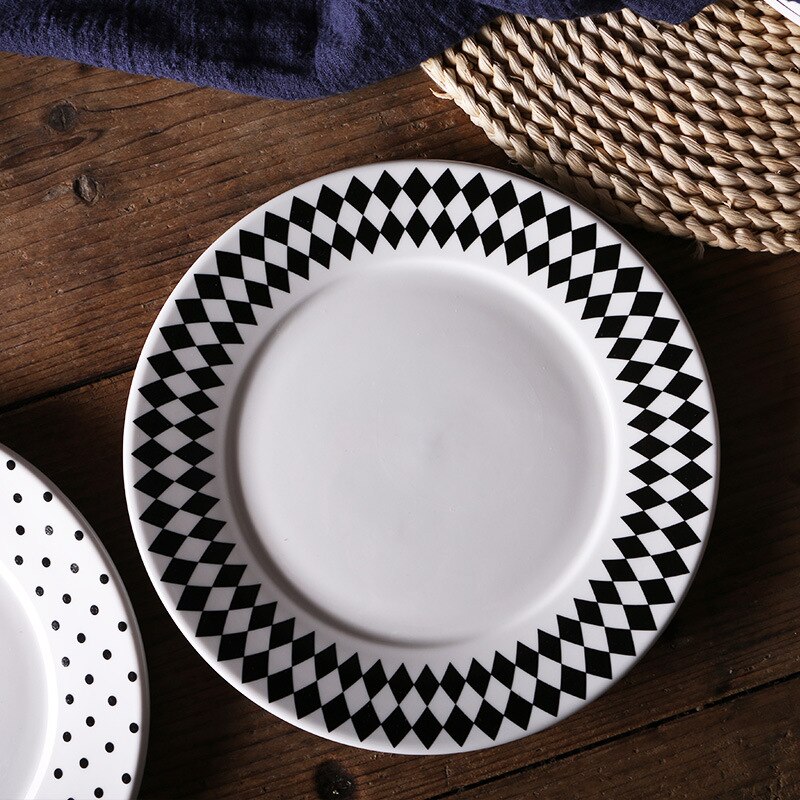 Céramique pratique assiette nordique Vintage créative, gâteau aux fruits Steak salade motif géométrique vaisselle grand plat: S4