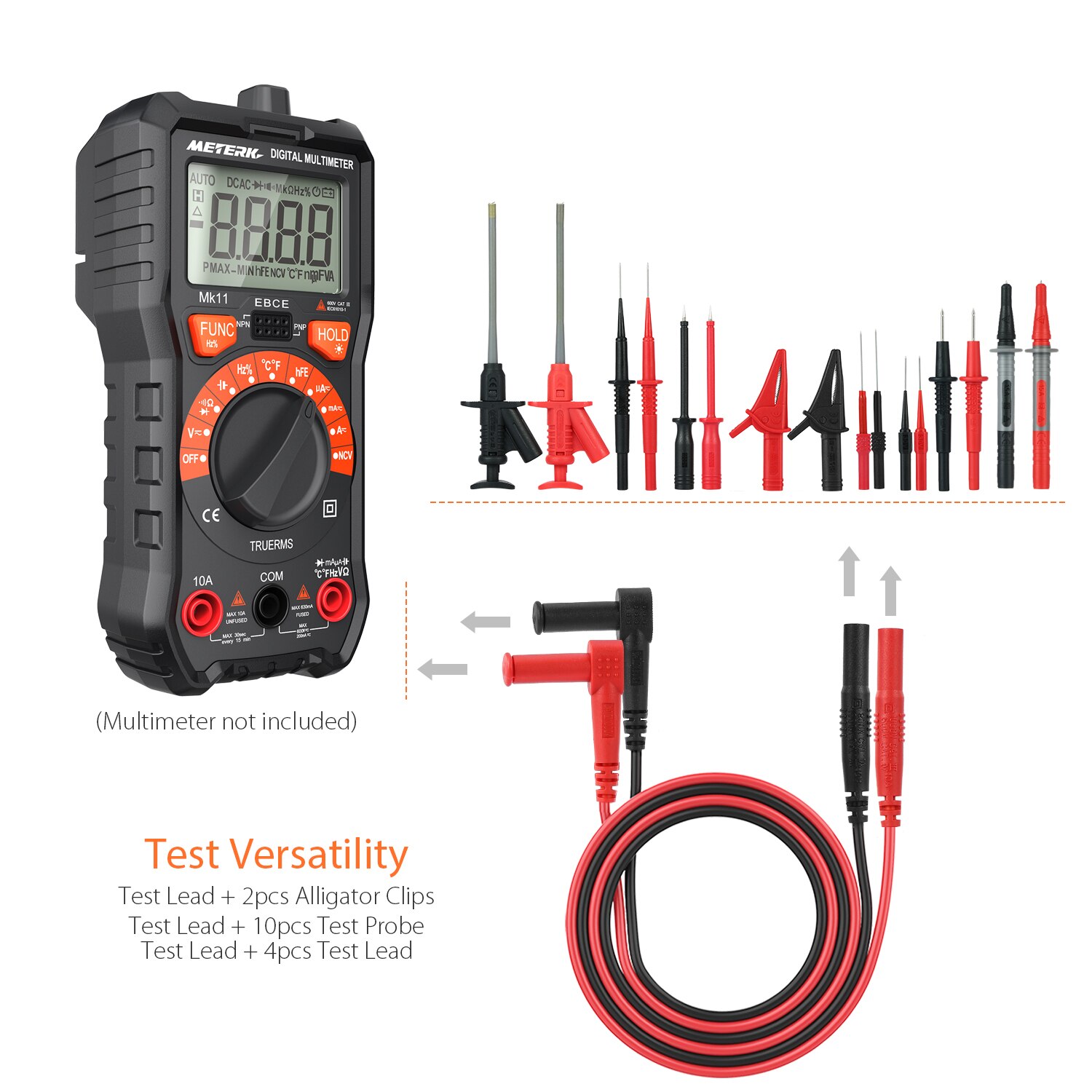 Meterk MK29 Electronic Test Lead Kits For Digital Multimeter tester with Alligator Clips Replaceable Probes Tips Accessories Kit