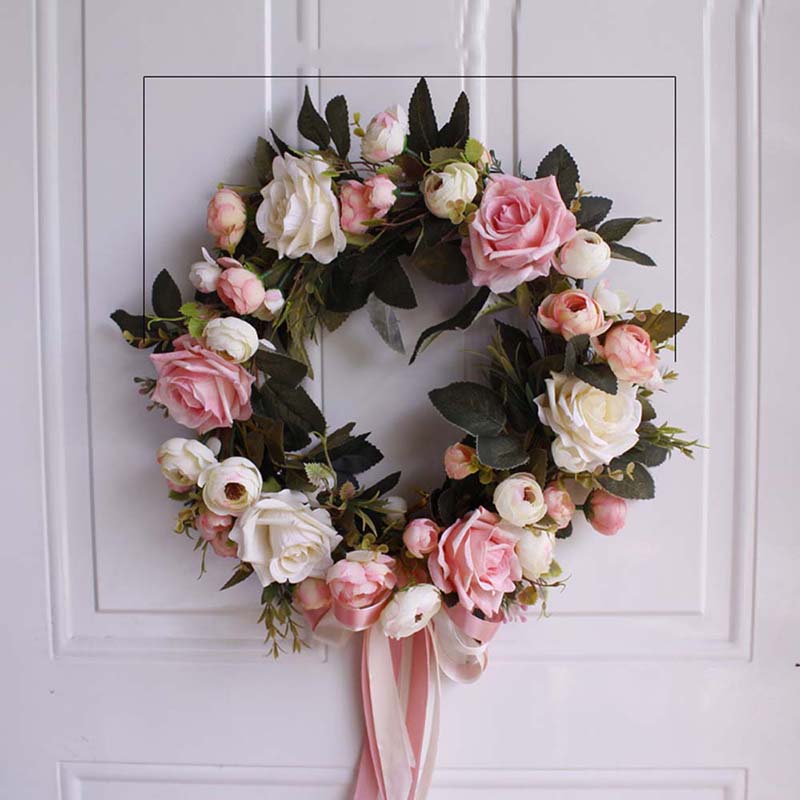 Christmas Artificial Flowers DIY Rose Flower Wreath Hanging Wall DIY Garland Home Door Decor Handmade Party Flower Ornaments