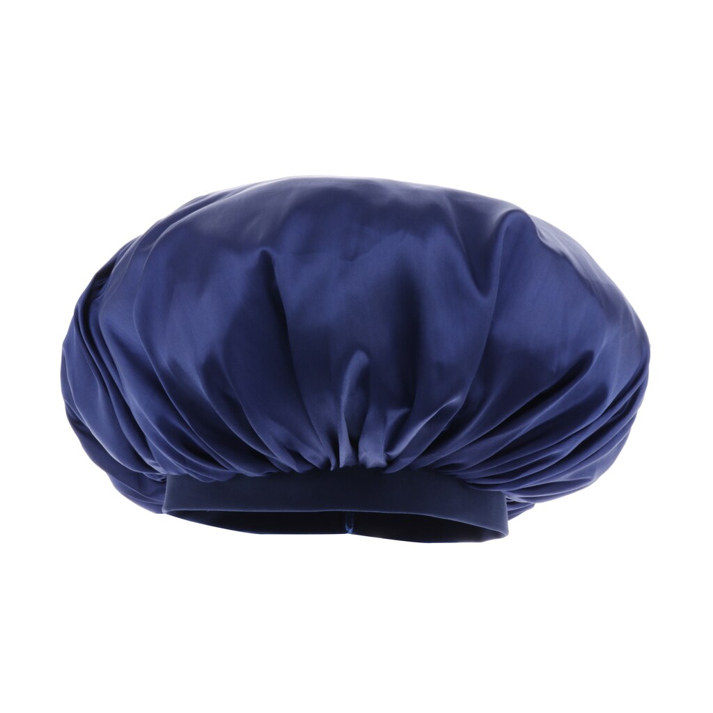 Adjustable Satin Silk Wide Band Bonnet Night Sleep Cap Hat Sleeping Head Cover Hair Protector for Women Long Curly Natural Hair: Dark Blue