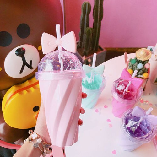 Taza de paja con lazo, vaso de plástico con tapa con paja, agua, fruta, zumo, portátil, ml, , 400