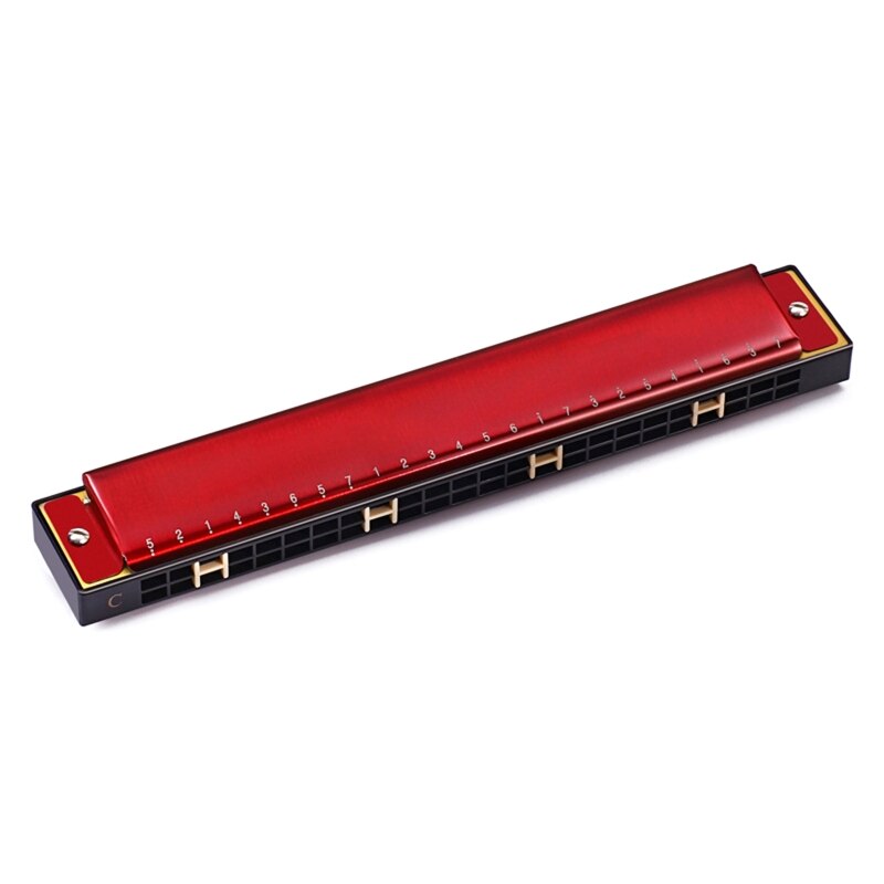 Harmonica Harp Harmonica Key of C 24 Hole Polyphony Organ Diatonic Mouth for Blues Folk Jazz Pop,Blue Green Red Gold etc: Red