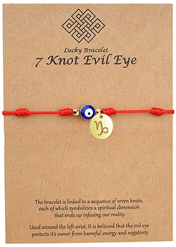 Rood Touw Constellation Armband 7 Knoop Boze Oog Geluk String Bescherming Zodiac Armband Link Charm Voor Vrouwen Meisjes: (12(22-1(19) Caprico