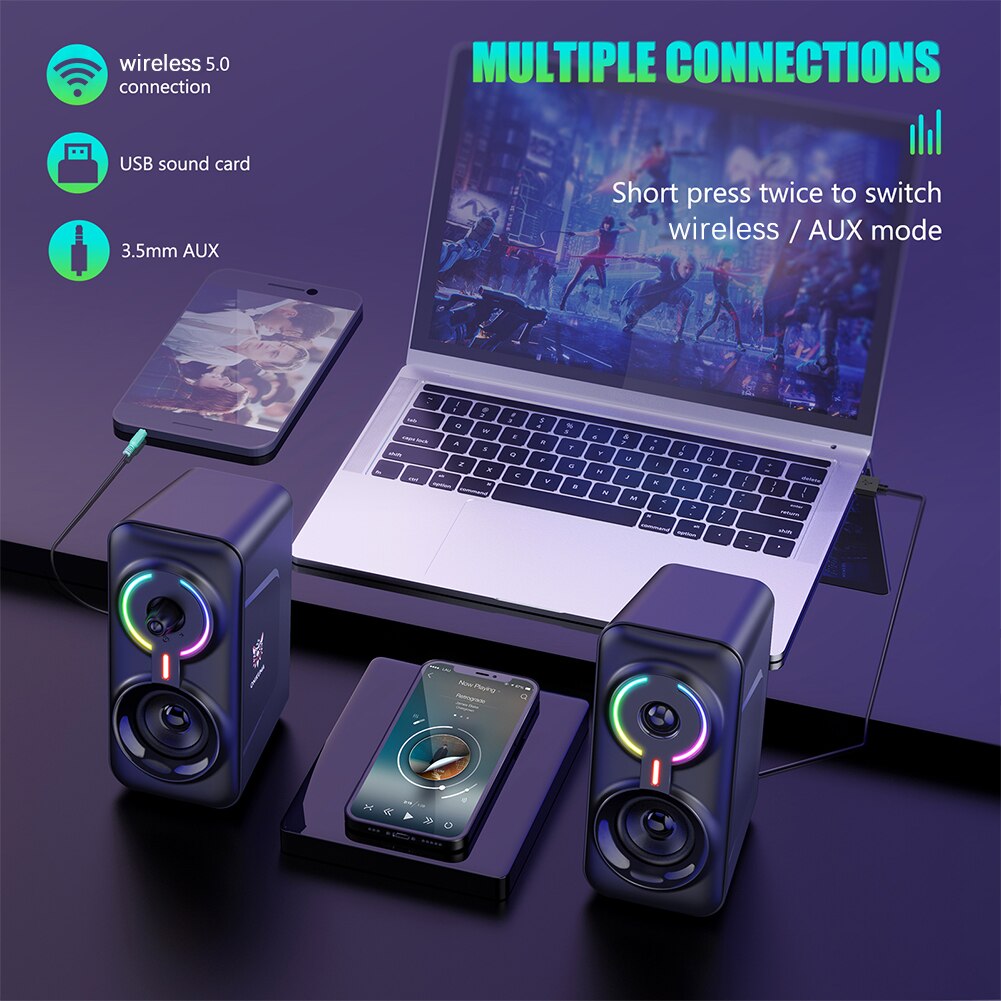 ONIKUMA L6 przenośne głośniki przewodowe do gier Bluetooth Stereo LED Subwoofer komputer stacjonarny PC Laptop 3.5mm Jack voice box