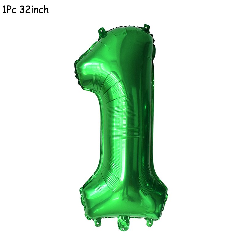 11Pcs Green Foil Number Balloons Dinosaur Latex Balloon Kids Jungle Theme Birthday Safari Forest Party Decorations Baby Shower: 32inch number1