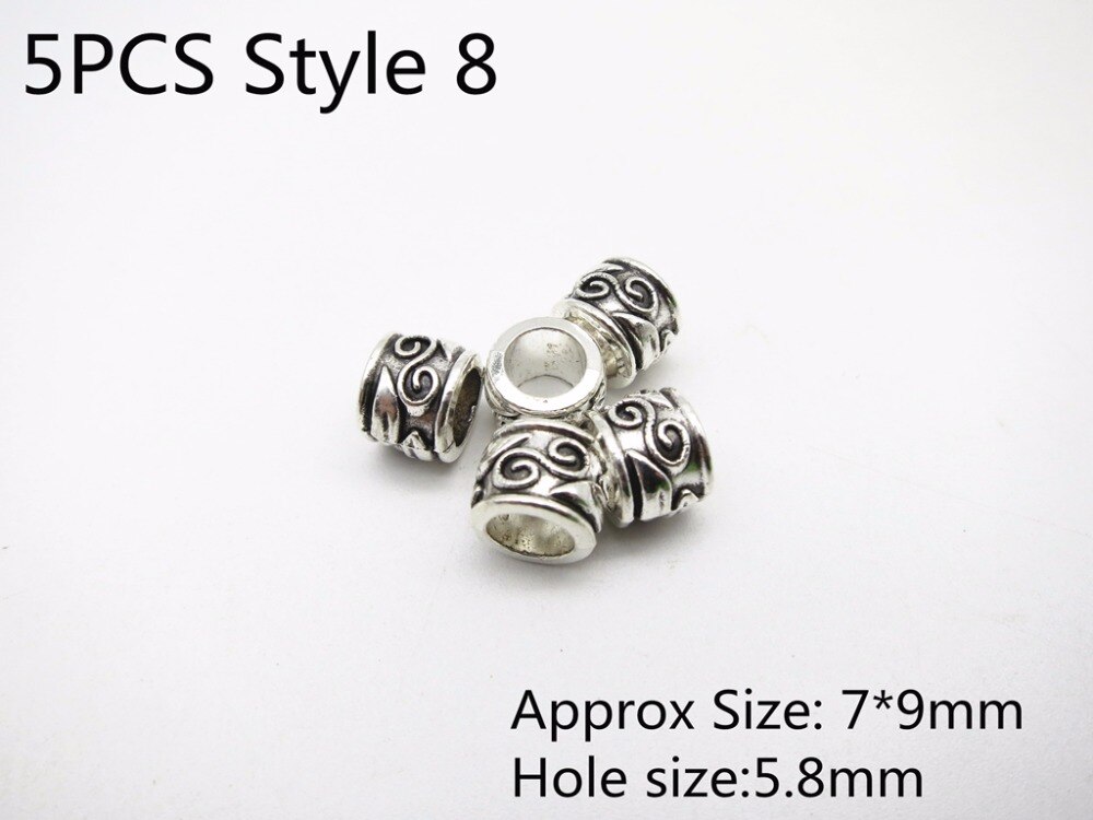 5Stck Antike silber Haar flechten Dreadlock Perlen ringe rohr Wikinger Rune Bart perlen DIY Haar Styling Zubehör: 5Stck Stil 8