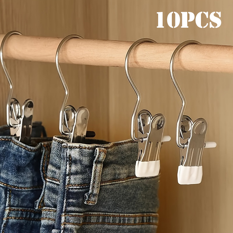 Pinzas para ropa de acero inoxidable, ganchos para colgar ropa, organizador de botas multiusos, perchas portátiles para almacenamiento en el hogar, 10 Uds.