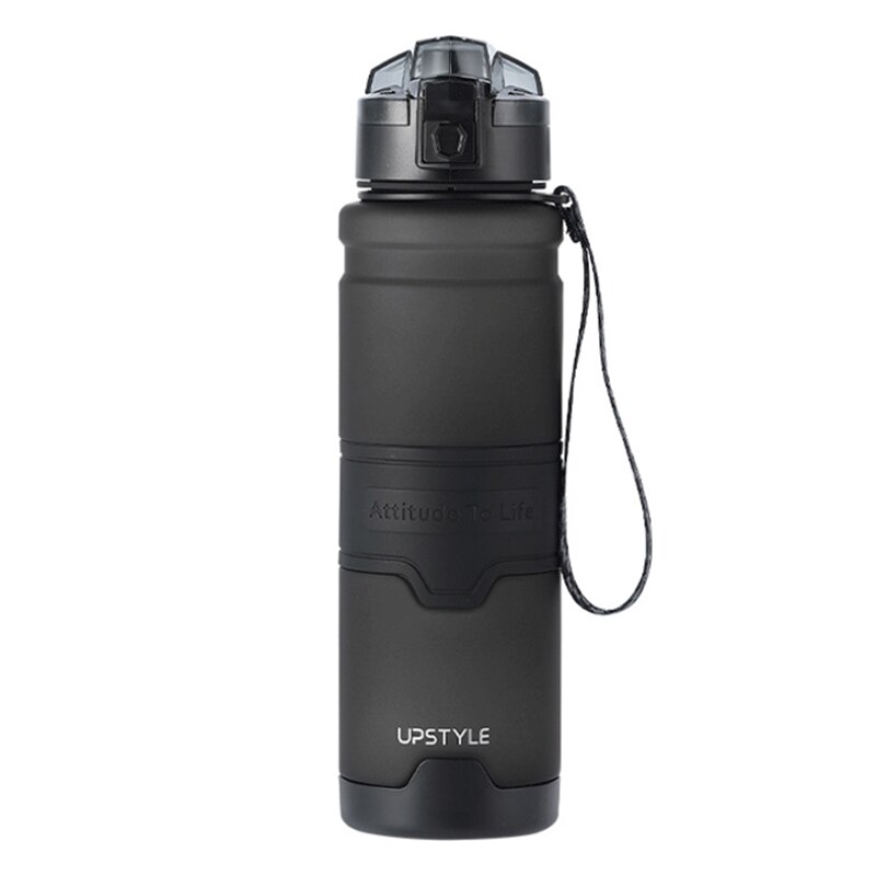 Opgestoken Kapsel 1000Ml Draagbare Lekvrij Anti-Fall Sport Water Fles Gym Fitness Drinken Flessen Shaker Waterbottle: Black