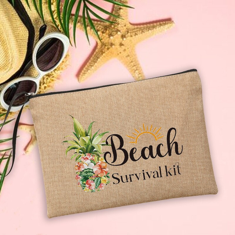 Beach per favore pochette in lino borse per trucco da donna occhiali da sole per vacanze da spiaggia borse per la conservazione della protezione solare lavaggio da viaggio regali per Organizer