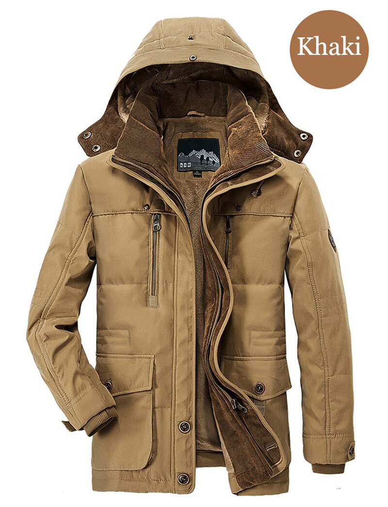 Mwxsd vinter mænd hættetrøje varm tyk parka frakke mænd varm pelsjakke og frakke mandlig trenchcoat udtøj: Khaki / 5xl