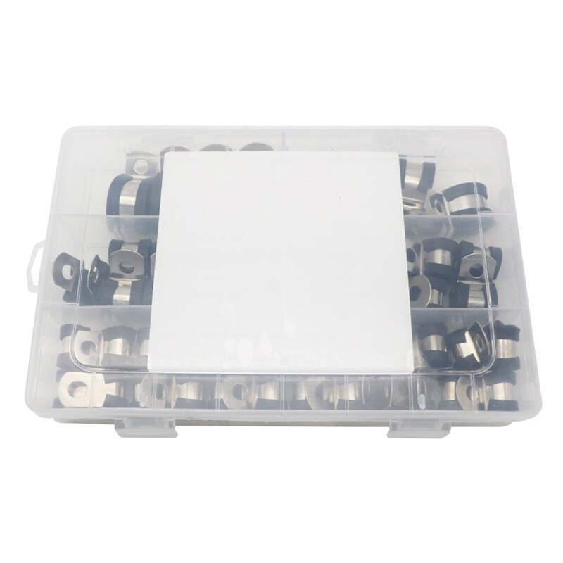 Kabelklem 304 roestvrijstalen rubberen kussenbuisklemmen assortiment met 5 maten metalen kabelklemset ( (55 stuks)