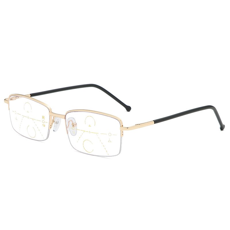 Mænd multifokale læsebriller progressive bifokale nær langt anti blue ray presbyopiske briller forstørrelsesglas kvinder sorte gafas: +150 / Guld