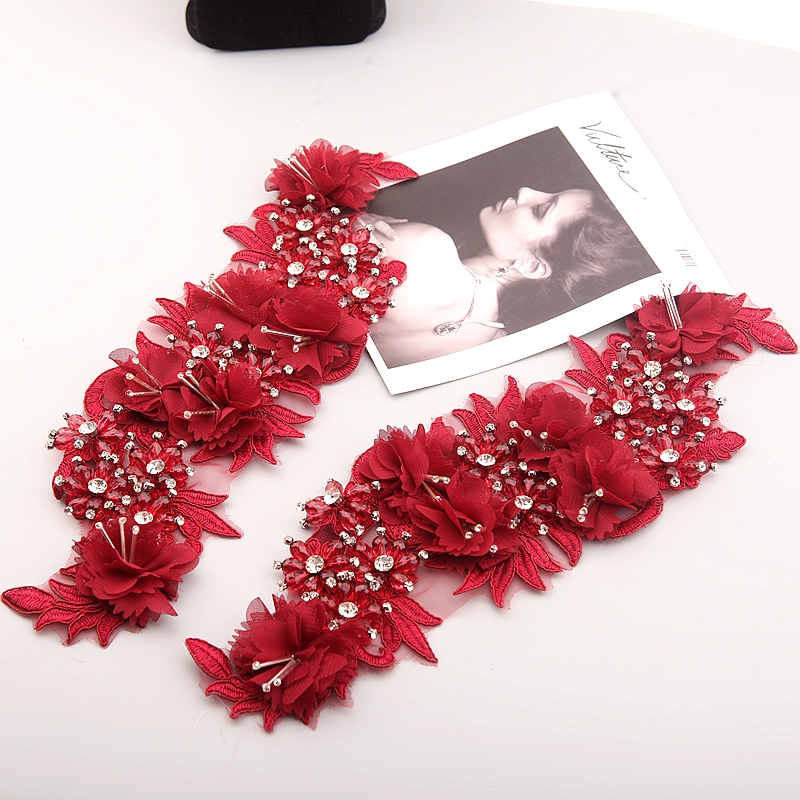 10 Color Beaded Sequins 3D Decals Mirror Flower Lace Fabric Evening Dress Front Chest Back Applique Patch Decoration: Black Nickel