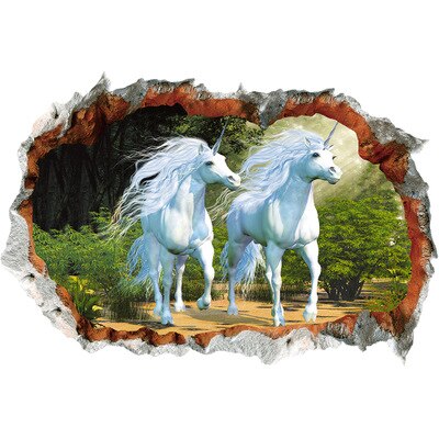 3D White Unicorn Wall Stickers For Kids Rooms Living Room Vinly Wall Decals Baby Bedroom Decorative Stickers Muursticker: Brown