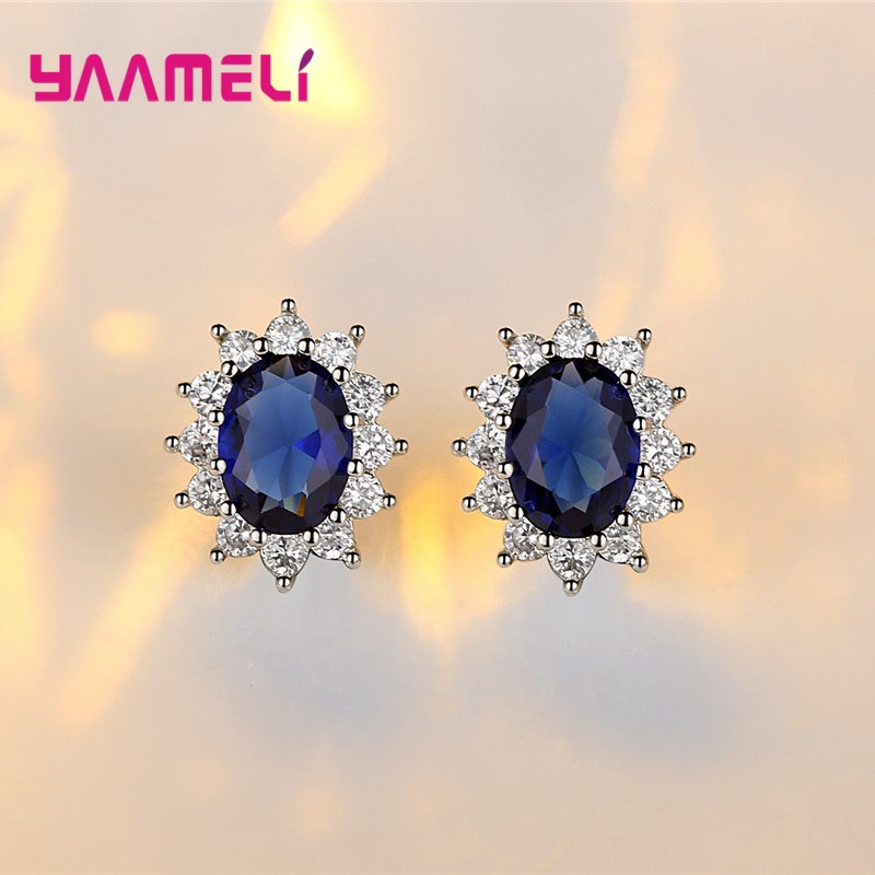 Conjuntos de joyas de plata de ley 100% auténtica para mujer, joyería de compromiso de boda, clásico de flores ovaladas, cristal de circonita cúbica brillante 925