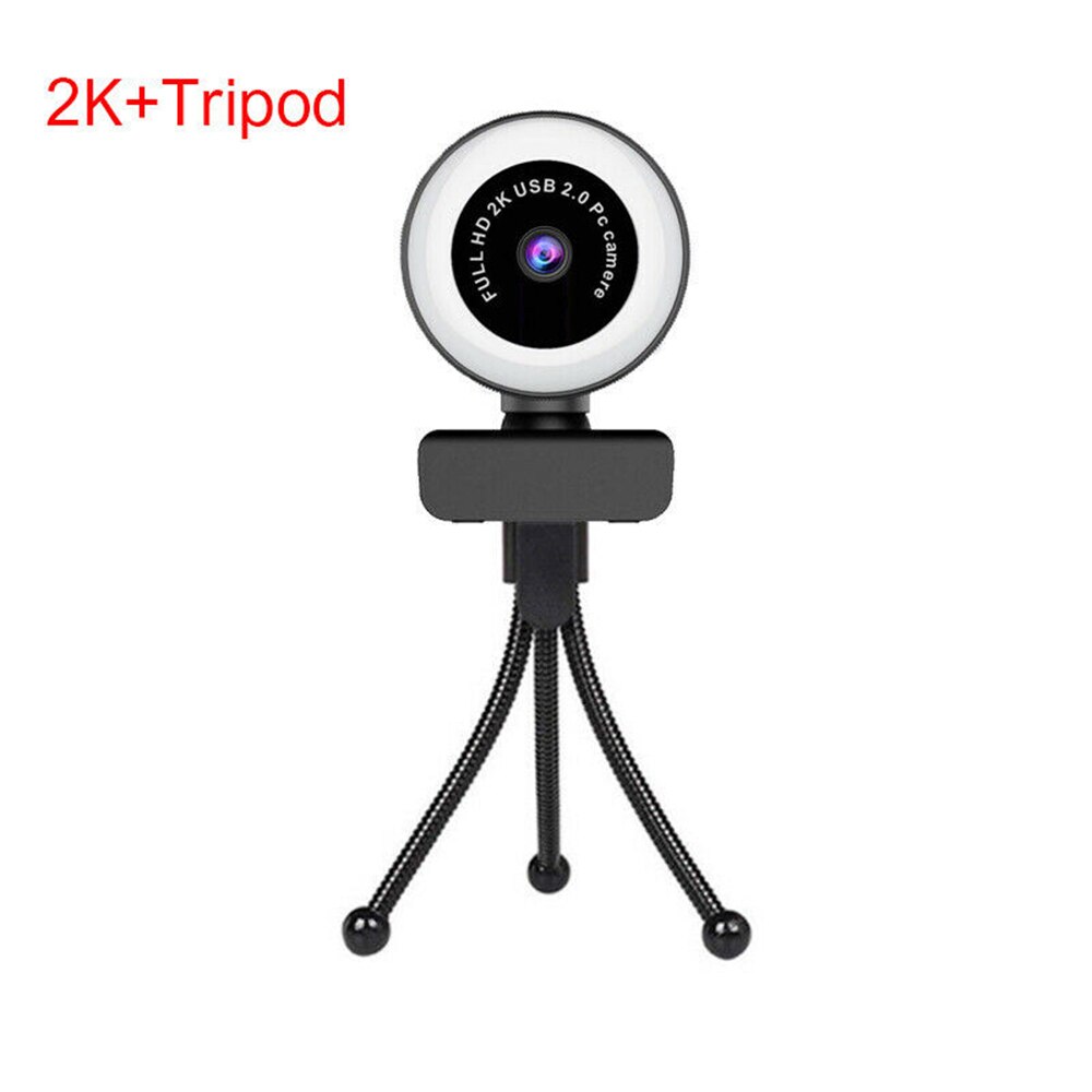 2K HD Webcam with Microphone Tripod Ring Light 1080P Auto Focus USB Web Camera Fill Light for PC Desktop Laptop Live Broadcast: 2K with tripod