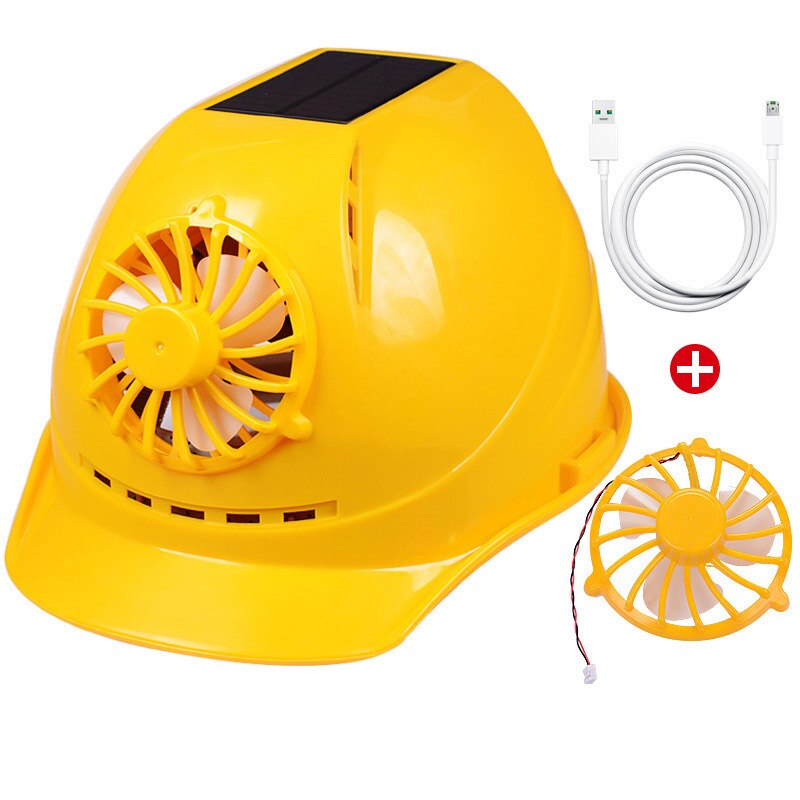 Solar Fan Hat Charging Hard Hat Summer Outdoor Work Solar Power Safety Helmet Fishing Ventilation Cooling Fan Cap: Yellow