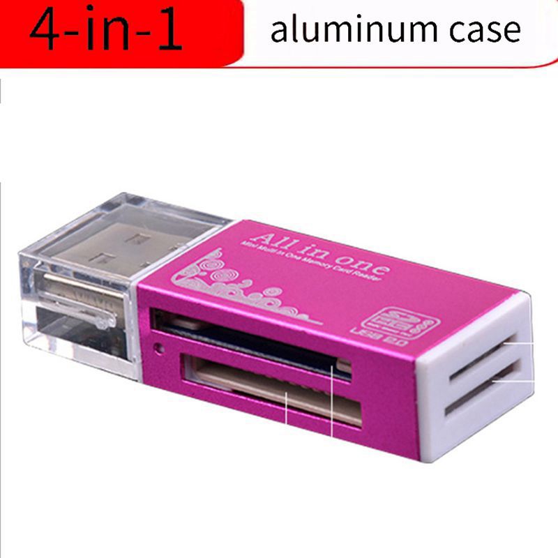 Lector de tarjetas de memoria 4 en 1 TF Micro M2 SD MS, adaptador USB 2,0 MMC de alta velocidad para ordenador portátil, Pc de escritorio, altavoz para vehículo: Rosa
