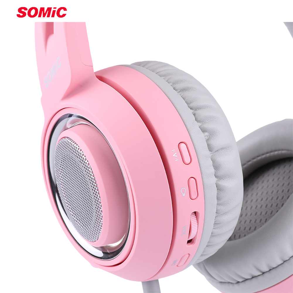 SOMIC G951 Pink Cat Headphones Virtual 7.1 Noise Cancelling Gaming Headphone Vibration LED USB Headset kids Girl Headsets for PC
