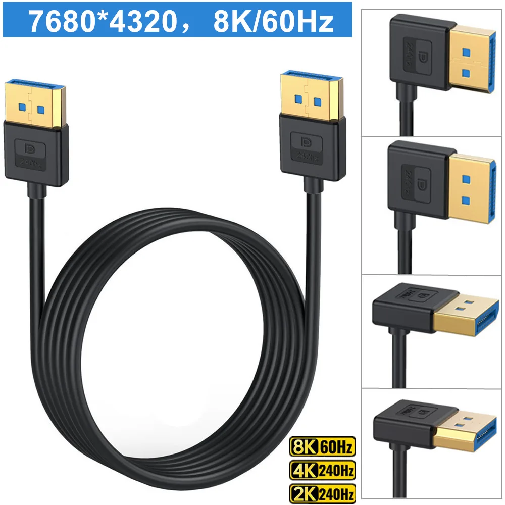 90-Grad rechtwinkliges Displayport 1.4-Kabel DP-Stecker auf Displayport-Stecker Silikonkabel mit 8K/60Hz, 4K/144Hz-Unterstützung 0,3 m 1 m 5 m