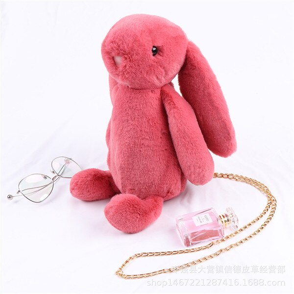 Pluizig Konijn Pluche Zak Meisje Cartoon Konijn Messenger Bag Schouder Konijn Tas: Watermelon Red