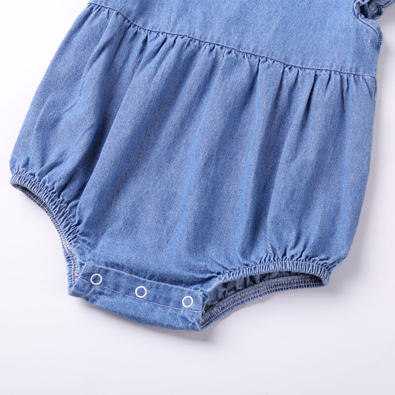 Bebé mameluco nueva Ronda cuello vuelo Body de manga verano bebé Infante niña niño Denim mono ropa de bebé 0-24M
