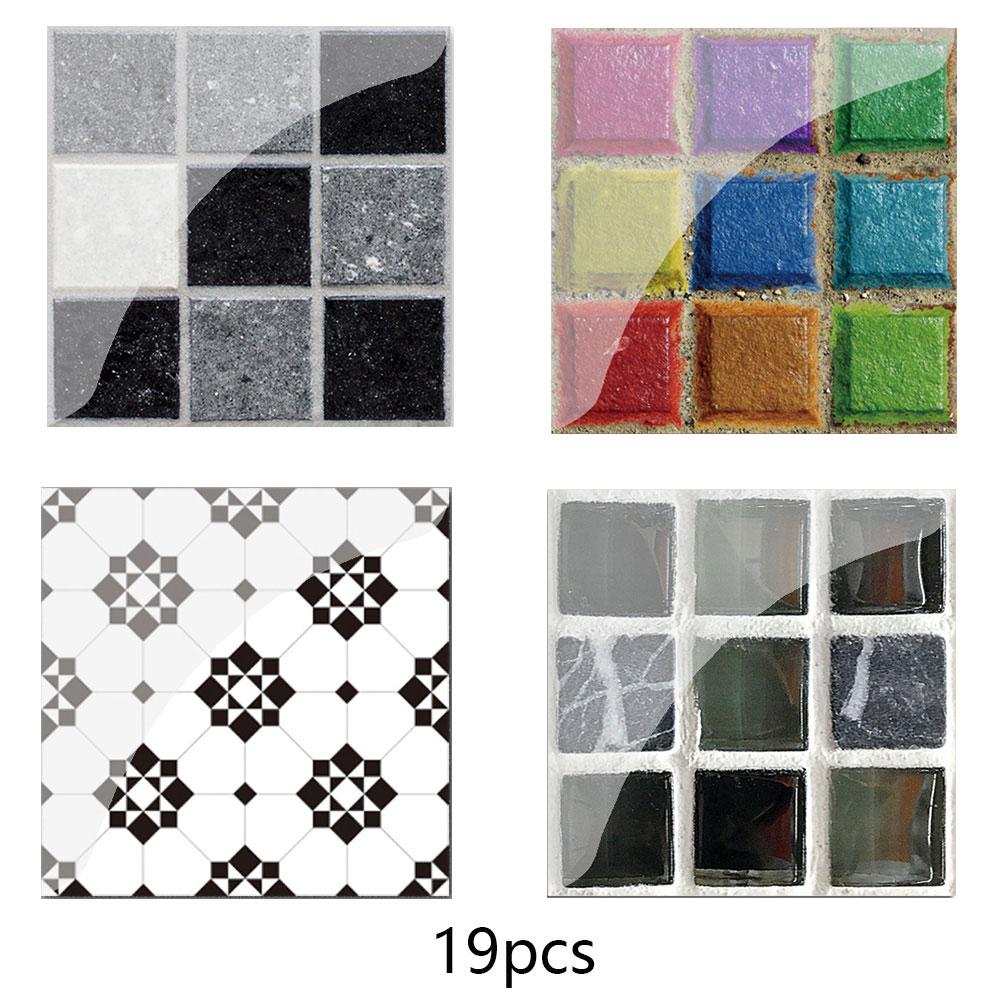 19Pcs Pvc Mozaïek Tegel Muur Sticker Waterdichte Lijm Tegels Sticker Voor Badkamer Keuken Decoratie Muurdecoraties