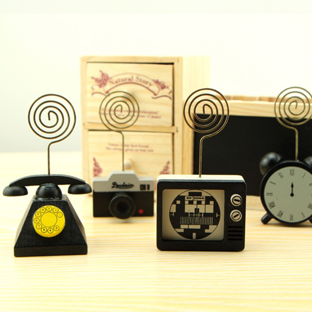 2pcs Wooden Message Holder Desk Photo Clip Business Card Holder Message Clip Ornaments Retro Table Party Decoration (TV)