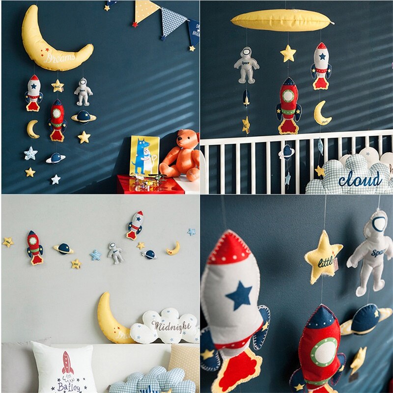 DIY Baby room decorations soft textile decorative hangers clouds stars moon kids toys infant bedroom wall stickers spaceman toys