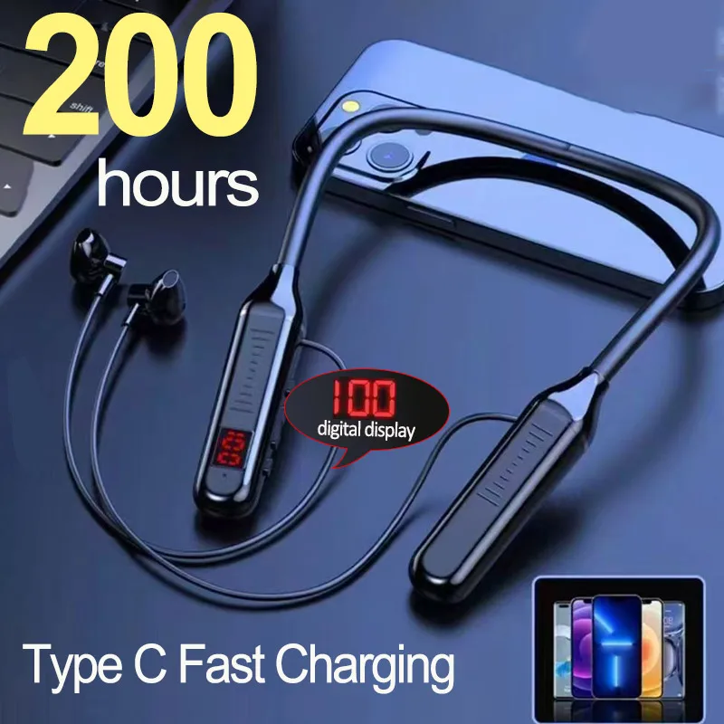 Drahtlose Kopfhörer 5,3 Nackenbügel Kopfhörer Gaming LED Display Stereo Sport Headset Halter Wasserdichte Magnetische Ohrhörer