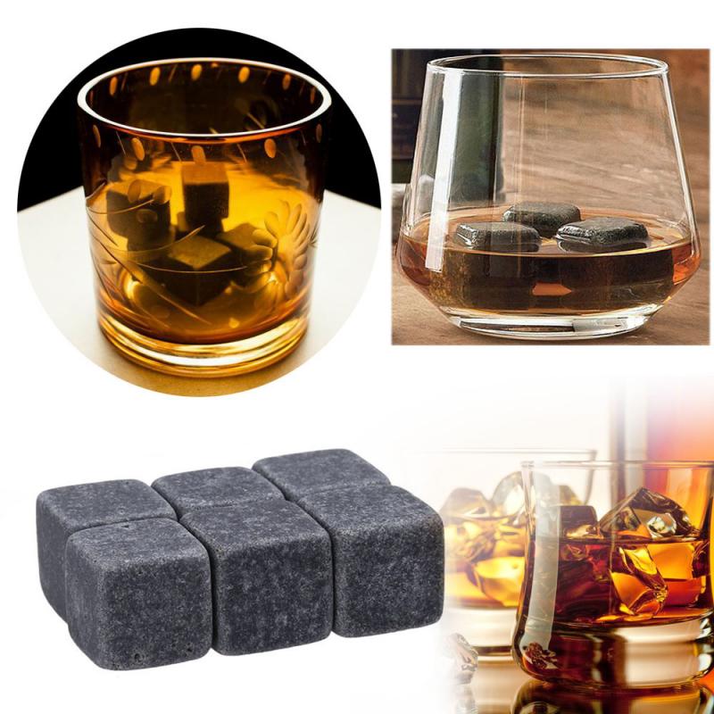 6 Stks/zak Herbruikbare Natuurlijke Whisky Stenen Nippen Ijsblokje Whisky Steen Rock Cool Gunst Bar Koeler Ijsblokje Stenen