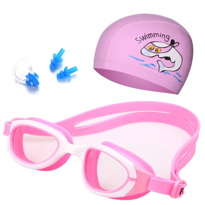 Kinderen Zwembril Oor Plug Neus Clip Set Jongen Meisje Dolphin Caps Zwembad Duikbril Waterdichte Zwemmen Bril Brillen Gevallen: Pink Set