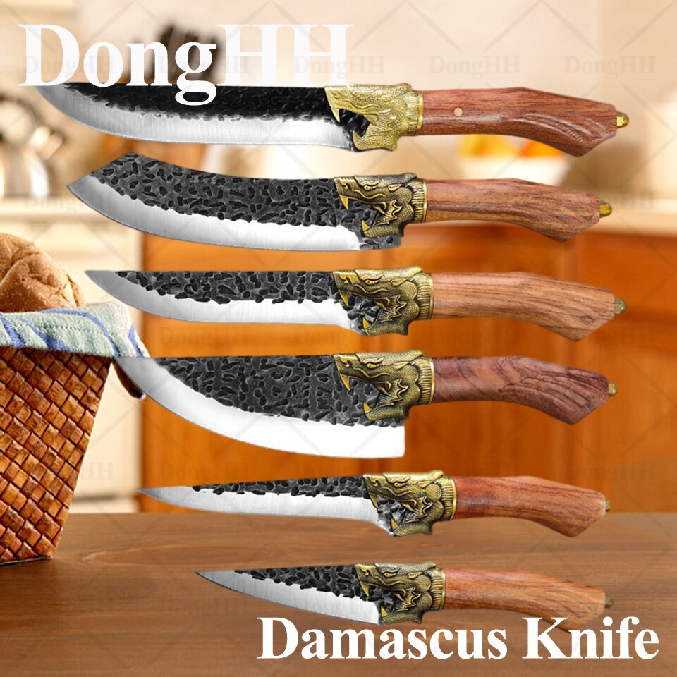 Knife Kitchen High Carbon Stainless Steel 5Cr1 5CoMov Chef Knife Set With Sheath Forged Meat Cleaver Dragon Decor