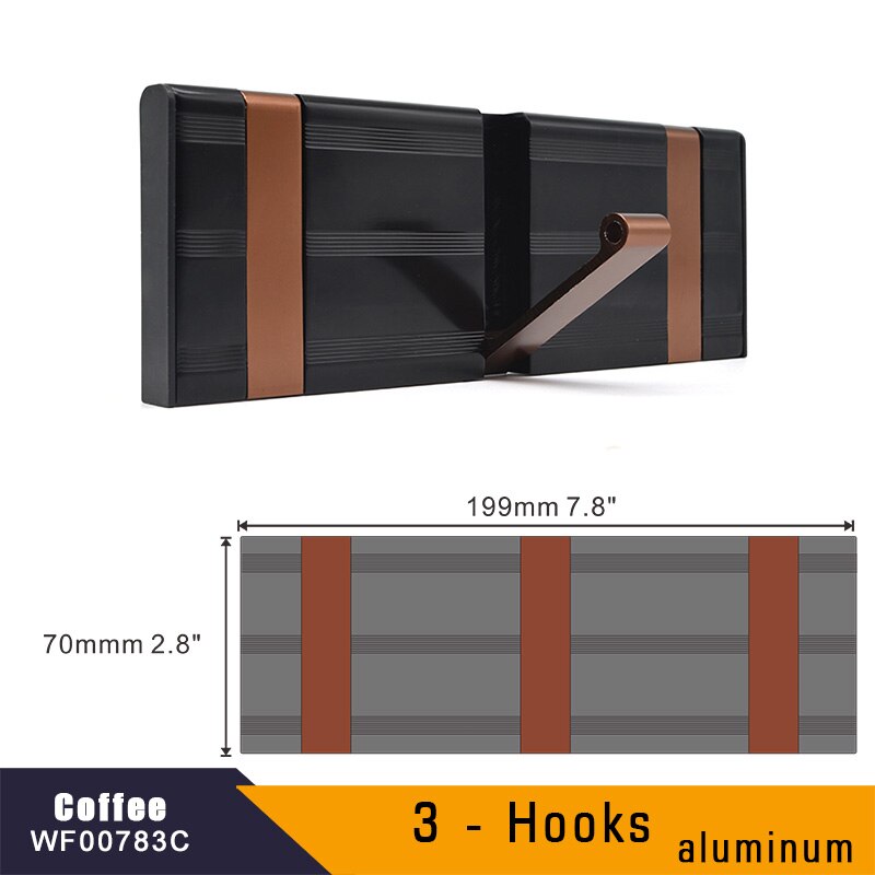 Aluminum Home Decor Nailless Folding Coat Hook Hallway Bedroom Door Hat Clothes Rack Hanger Kitchen Toilet Wall Brack Hooks: 3-Hook Coffee