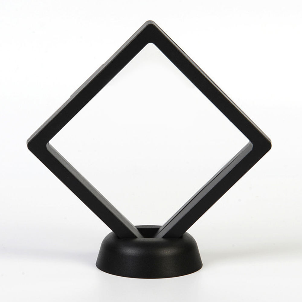 2 stk sæt 90*90mm sorte 3d flydende mønt display smykker ramme holder æske etui stativ udsøgt opbevaringsstativ