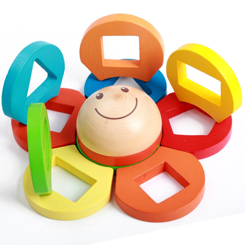 Børn trælegetøj form sortering puslespil bord blomst geometrisk redestabler baby småbørn trælegetøj til børn