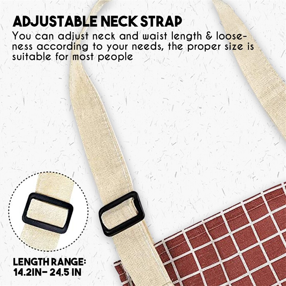 cooking apron with pockets, adjustable cotton and linen kitchen apron, chef apron suitable for ladies and men