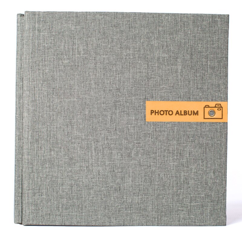 High-Grade 16 Inch linen Photo Album Handmade DIY Self-Adhesive Scrapbook Couple Baby Growth Record Book Family Photo Collection: Gray-black page