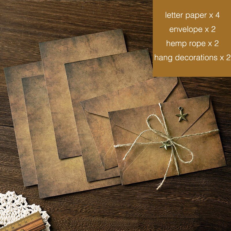 Sobres Vintage de Papel Kraft para escribir, kit de papel de carta A5 para ventana, sobres de invitación de boda, sobre de , 10 unids/set por juego: star