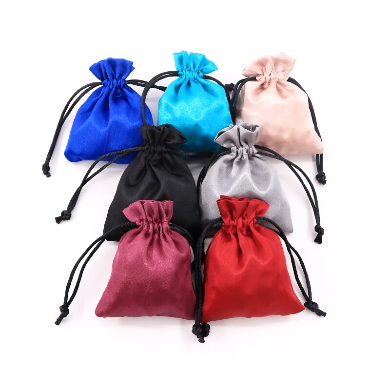 10pcs Silk Drawstring Bag Luxury Satin Wedding Jewelry Packaging Bag Small Ring Earring Jewelry Storage Bag Pouches 7colors: Random mixed color / 8x10cm