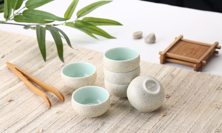 Taza de té hecha a mano en forma de tambor de cerámica áspera, taza de té de porcelana china de grado superior de horno de cerámica, juego de té de cerámica Puer cup set