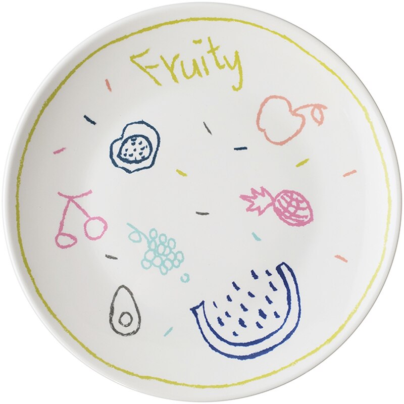 8 inch Lovely Ceramic Plates Dessert Plate Breakfast Cake Dessert Flower Fruit Letters Pattern Dish Home Decorations: A