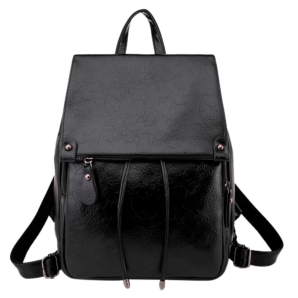 Women Travel Backpack Women's Leather Backpack Solid Durable Waterproof Backpacks Retro Student Schoolbag Casual Bag: Black 