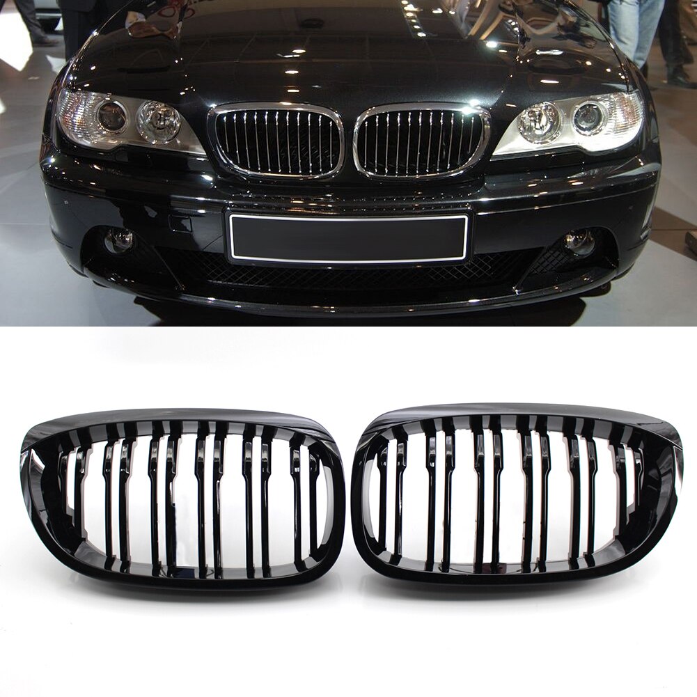 1 paar Schwarz Glänzend Doppel Lamellen Niere Grill Ersatz für BMW 3Serie E46 Coupe Cabrio 2003-2006 51137064317 51137064318