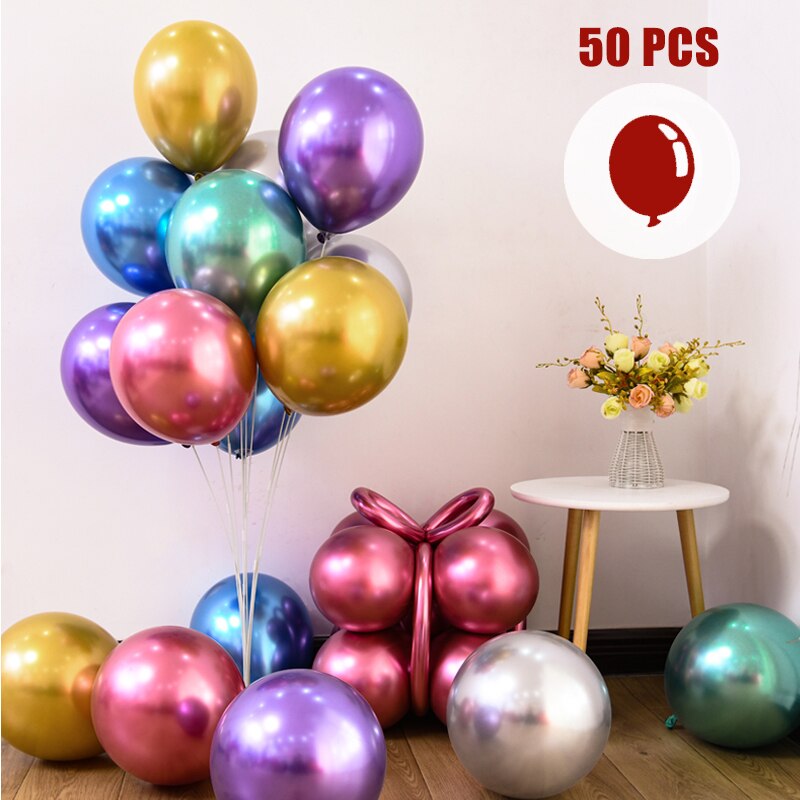 50 stuks metalen ballonnen van 10/12 inch, glimmende metalen latex ballonnen voor verjaardagsfeestjes en bruiloftsfeestjes