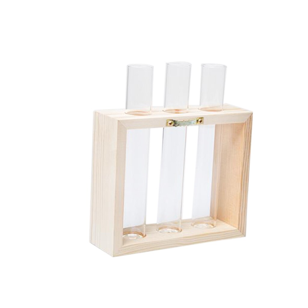 Glas reagensglas vase træramme - væghængende krystal hydroponisk beholder terrarium til blomster planter potte boligindretning