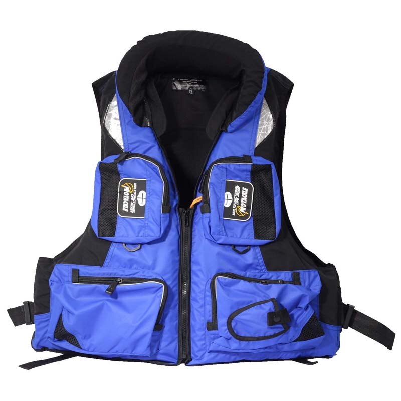 Reflective Fishing Life Jacket Large Size High Buoyancy Life Vest Multi-Function Multi Pocket Outdoor Fishing Boating Vest: Blue / XL