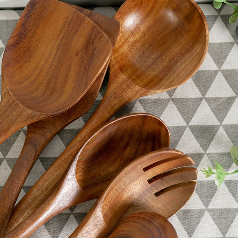 Pala antiadherente de teca para freír arroz cuchara de madera sólida espátula de cocina herramientas y utensilios de cocina cuchara de arroz útil